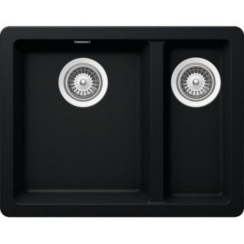Schock CRISTADUR Kaia N-150 1.5 bowl undermount granite composite kitchen sink with reversible drainer  550mm x 430mm  shown in black with chrome waste fittings
