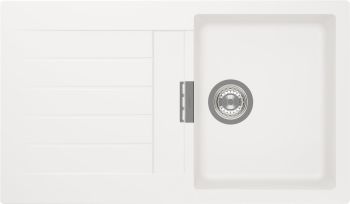 Schock CRISTADUR Signus D-100 single bowl granite composite inset kitchen sink with reversible drainer  top-down view showing 347mm bowl width and integrated waste kit