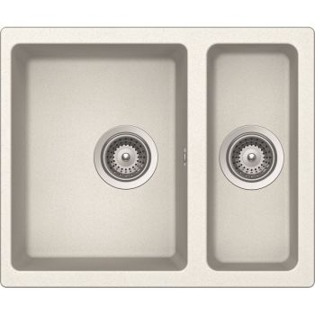 Schock Cristalite Quadro N150 1.5 bowl undermount granite composite kitchen sink 555mm wide featuring one large bowl and one smaller secondary bowl with integrated drainers