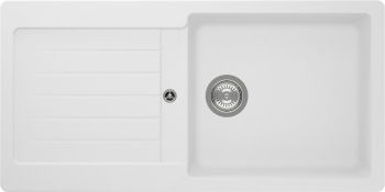 Schock CRISTALITE Typos 1000mm single bowl inset granite composite kitchen sink with reversible drainer  top view showing 478mm bowl width and chrome waste kit