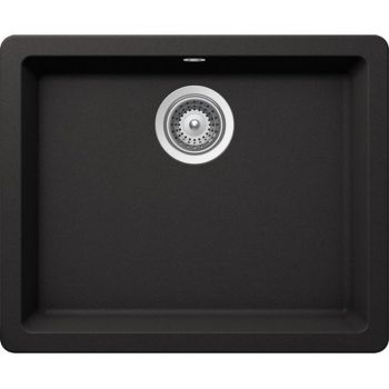 Schock CRYSTALITE Quadro N100 single bowl undermount granite composite kitchen sink in black  490mm wide with integrated waste kit
