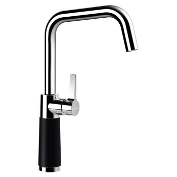 Schock SC-530 chrome U-spout kitchen mixer tap with fixed spout and modern design  featuring black grip handle