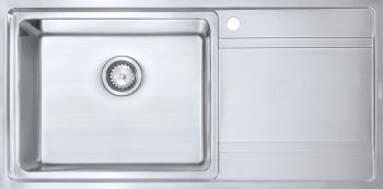 The1810 Bordouno 1.5 bowl stainless steel kitchen sink 1000mm x 500mm inset installation with integrated drainer and satin finish