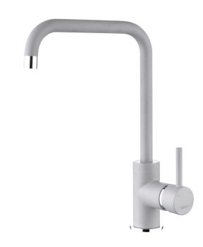 The1810 Cascata square spout mixer tap in matt finish with polished chrome details  335mm total height  brass body with swivel spout