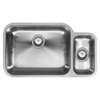 The1810 Etroduo 1.5 bowl undermount stainless steel kitchen sink with satin finish featuring a large main bowl and compact secondary bowl with integrated strainer waste.