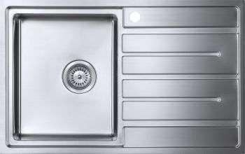 The1810 Forzauno single bowl stainless steel kitchen sink with integrated drainer 800mm x 500mm inset design satin finish