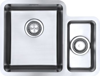 The1810 Luxsoplusduo25 1.5 bowl undermount stainless steel kitchen sink with 340mm main bowl and 160mm secondary bowl satin finish