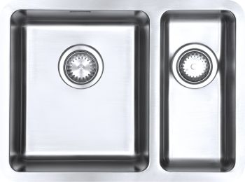The1810 Luxsoplusduo25 1.5 bowl undermount stainless steel kitchen sink with 340mm and 180mm bowls satin finish top view