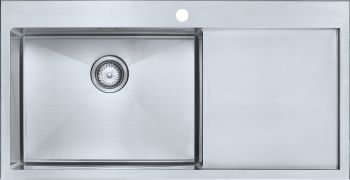 The1810 Razoruno10 large single bowl inset stainless steel kitchen sink with satin finish 1000mm x 510mm featuring integrated waste and drainer on right side