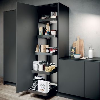Pull Out Storage Basket, with Planero Lava Grey Basket, for Hinged Door Cabinets, Vauth-Sagel VS SUB Basket