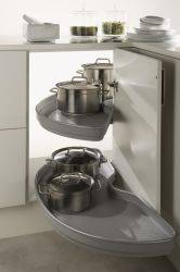 Corner Pull Out Shelving Unit, Grey Plastic, for Cabinet Width 900-1000 mm, Ninka Pro Arc PowerSlide®