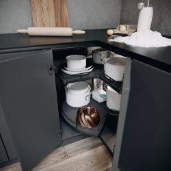 Corner Pull Out Shelving Unit, for Base Cabinets, Pole-Free, Vauth-Sagel VS COR Wheel Pro