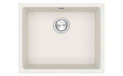 Clearwater Lumen SB 500mm single bowl granite composite kitchen sink in cream  top-down view showing bowl layout and chrome waste outlet