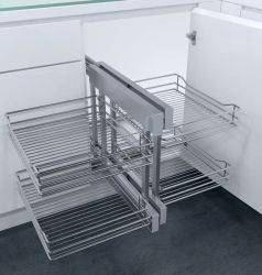 Vauth Sagel Cor Flex Pull Out Corner Unit, Complete Set, Classic Chrome Linear Baskets