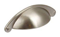 Hafele Knightsbridge stainless steel cup pull handle with recessed cup design  traditional zinc alloy construction  104 x 25mm