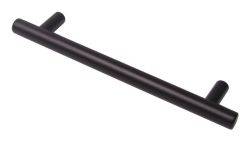 Häfele Puma steel T bar handle with matt black epoxy coating  12mm diameter cylindrical profile  shown at angle with mounting points visible