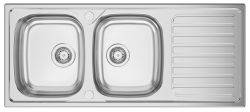 Clearwater Okio Stainless Steel Double Bowl & Reversible Drainer Inset Kitchen Sink - Stainless Steel