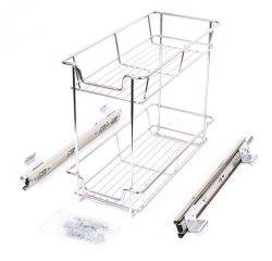 Pull Out Storage Unit, Two Tier, Chrome Linear Wire Basket