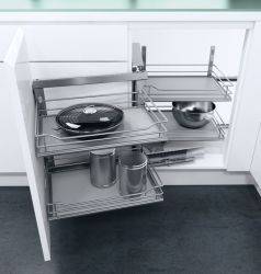 Swing Out Corner Storage, Premea Grey Solid Base Silver Wire Baskets, Vauth-Sagel VS COR Fold