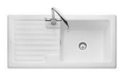 Rangemaster Rustic Ceramic White Ceramic 460 mm Single bowl Inset Kitchen Sink with drainer - CRT10101