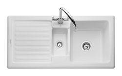 Rangemaster Rustic Ceramic White Ceramic 1.5 bowl Inset Kitchen Sink with drainer - CRT10202