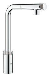Grohe Minta, L-Spout, Polished chrome Smart Control with Pull Out Spray Kitchen Tap