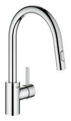 Grohe Eurosmart Cosmo, Single lever, C-Spout, Polished chrome Pull Out Spray Kitchen Mixer Tap