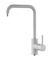 The1810 Cascata square spout mixer tap in matt finish with polished chrome details 335mm total height brass body with swivel spout