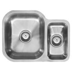 The1810 Etroduo 1.5 bowl undermount stainless steel kitchen sink with satin finish  590mm wide  featuring large and small rectangular bowls with basket strainers