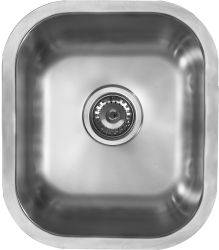 The1810 Etrouno 340 mm single bowl undermount stainless steel kitchen sink with satin finish and integrated basket strainer waste