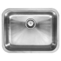 The1810 Etrouno 535mm single bowl undermount stainless steel kitchen sink with satin finish  shown from above with integrated basket strainer waste.