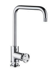 The1810 Henry Holt single lever kitchen mixer tap in chrome with bold industrial geometry  341mm total height  featuring chunky lever handle and swivel spout.