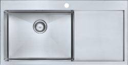 The1810 Razoruno10 large single bowl inset stainless steel kitchen sink with satin finish 1000mm x 510mm featuring integrated waste and drainer on right side
