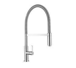 The1810 Spirale Spring professional spray kitchen tap with pull-out hose  single lever operation  and chrome finish shown at 467mm total height