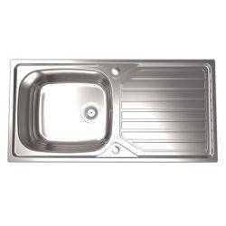 The1810 Veloreuno Largin single bowl inset stainless steel kitchen sink with reversible drainer  1000mm x 500mm top view