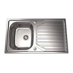 The1810 Veloreuno single bowl inset stainless steel kitchen sink with right-hand drainer  860mm x 500mm  satin finish