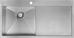 The1810 Zenuno 450mm single bowl stainless steel kitchen sink with integrated drainer  shown in satin finish from above view