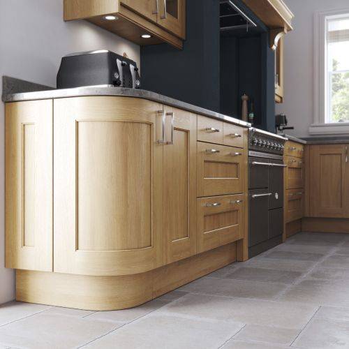 5 Piece, Flat, Internal bead, Medium Frame, Oak Wood Grain Shaker Kitchen