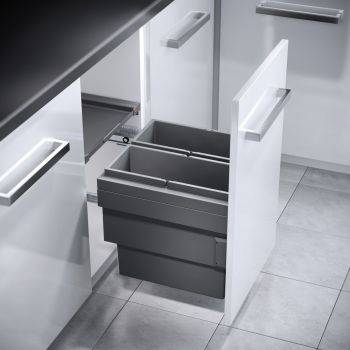Hailo Cargo-Synchro - 450mm door, 2 bins - integrated under counter pull out kitchen cupboard bin
