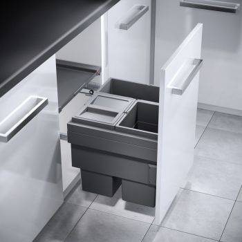 Hailo Cargo-Synchro - 500mm door, 3 bins - integrated under sink pull out kitchen cupboard bin