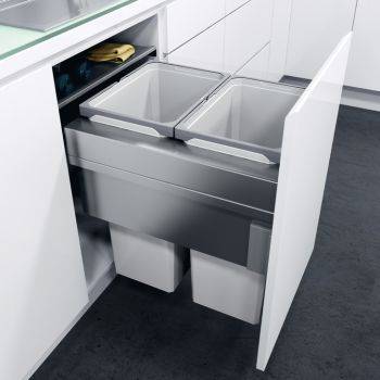 Vauth Sagel ENVI Space XX Pro - 450mm door, 2 bins, 515mm depth - integrated under counter pull out kitchen cupboard bin