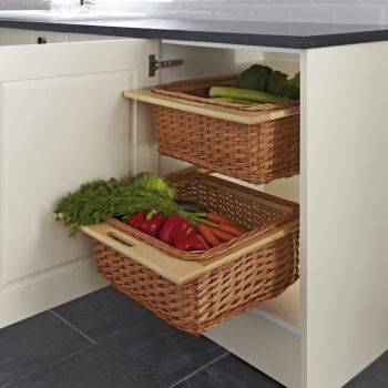 Wicker Basket Set, Two Baskets with Runners, for Cabinet Widths 500-600 mm