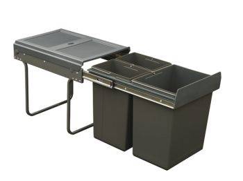 Tek - 400mm door, 3 bins - under sink pull out kitchen cupboard bin