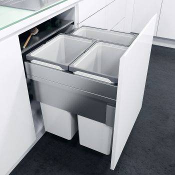 Vauth Sagel ENVI Space XX Pro S - 600mm door, 3 bins, 476mm depth - integrated under counter pull out kitchen cupboard bin