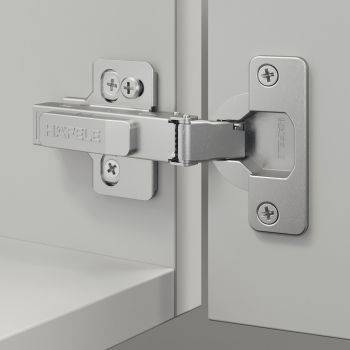 Hafele Metalla 310, 110 degree click on soft close kitchen cabinet hinge, for full overlay mounted doors - Nickel plated