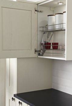 Pull Down Basket Shelves, Two Tier Chrome Wire, Gas Spring Operated, for Cabinet Width 500 or 600 mm