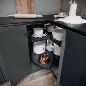 Corner Pull Out Shelving Unit, for Base Cabinets, Pole-Free, Vauth-Sagel VS COR Wheel Pro