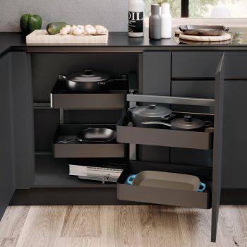 Swing Out Corner Storage, Planero Lava Grey Baskets, Vauth-Sagel VS COR Fold