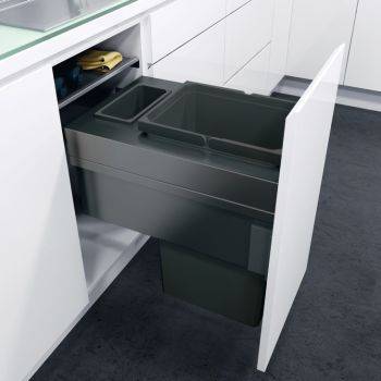 Vauth Sagel ENVI Space XX Pro S - 400mm door, 2 bins, 476mm depth - integrated under counter pull out kitchen cupboard bin