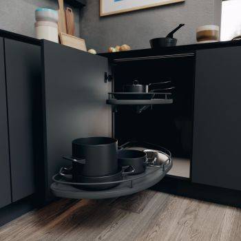 Pull Out Shelving Unit, Premea Lava Grey Solid Base and Wire Shelves, Vauth-Sagel Cornerstone Maxx